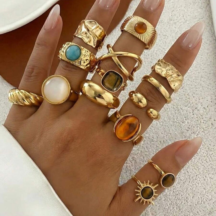 Soul of Bohemia · Natural Stone Vintage Texture Stackable Ring Set