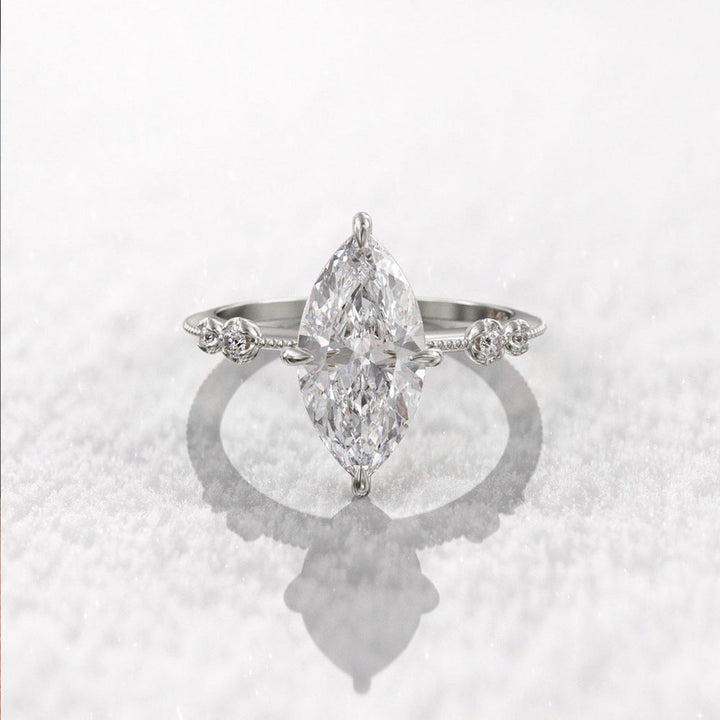 S925 Silver Marquise Cut Ring | Vintage Milgrain Accent Band