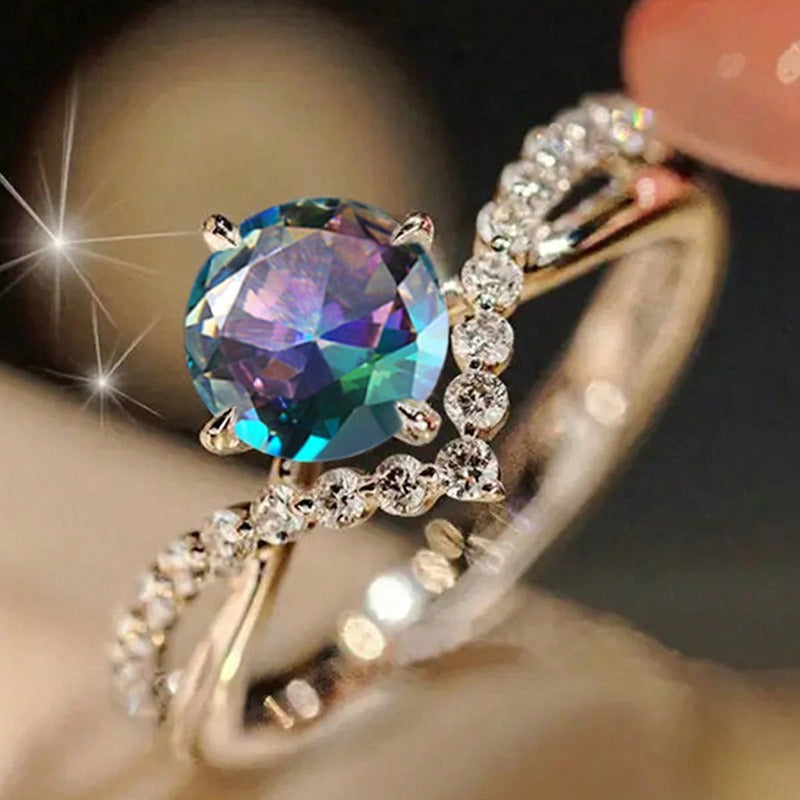 Aurora Stardust · S925 Sterling Silver Twisted Band Pavé Solitaire Ring