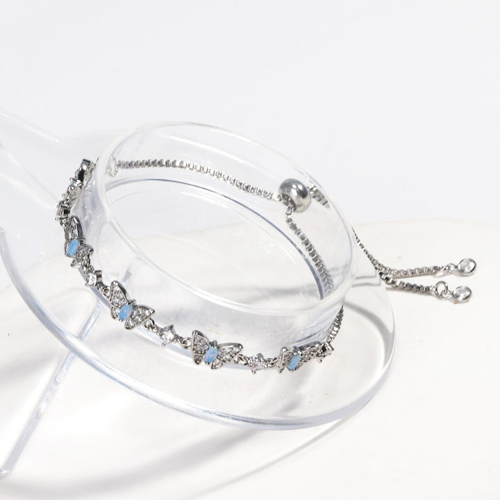 18K Gold & Silver Butterfly CZ Bracelet | Adjustable Slider Clasp