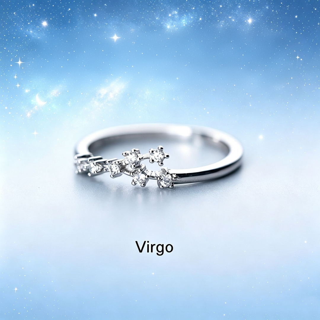 S925 Sterling Silver Zodiac Open Ring Constellation Pavé Ring