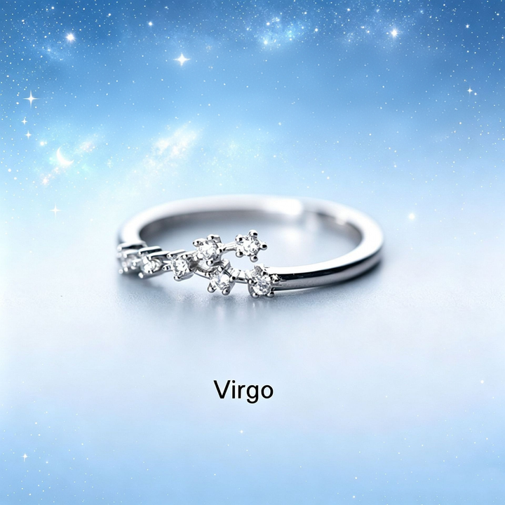S925 Sterling Silver Zodiac Open Ring Constellation Pavé Ring