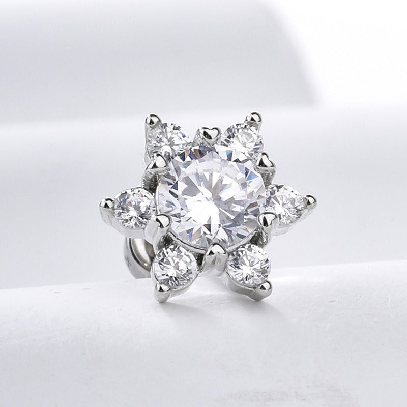 S925 Silver Snowflake Six-Pointed Star CZ Stud Earrings Elegant Icy Blue/White Dainty Earrings
