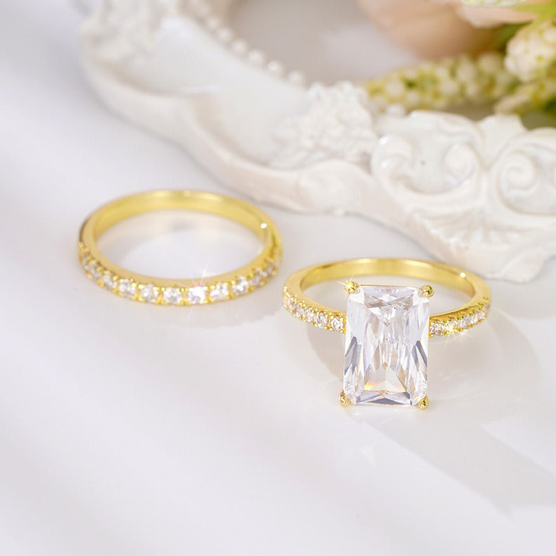 S925 Silver Geometric Square CZ Ring Set