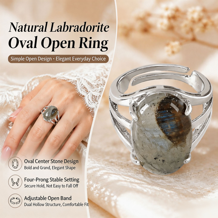 Natural Energy · 20-Style Natural Gemstone Oval Open Ring