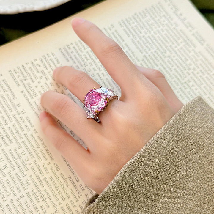 Y2K Kaleidoscope Cut Statement Open Ring Maximalist Three-Stone Ring