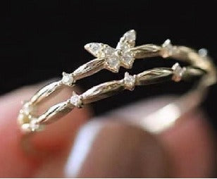Butterfly Shadow Moissanite Double-Layer Adjustable Ring