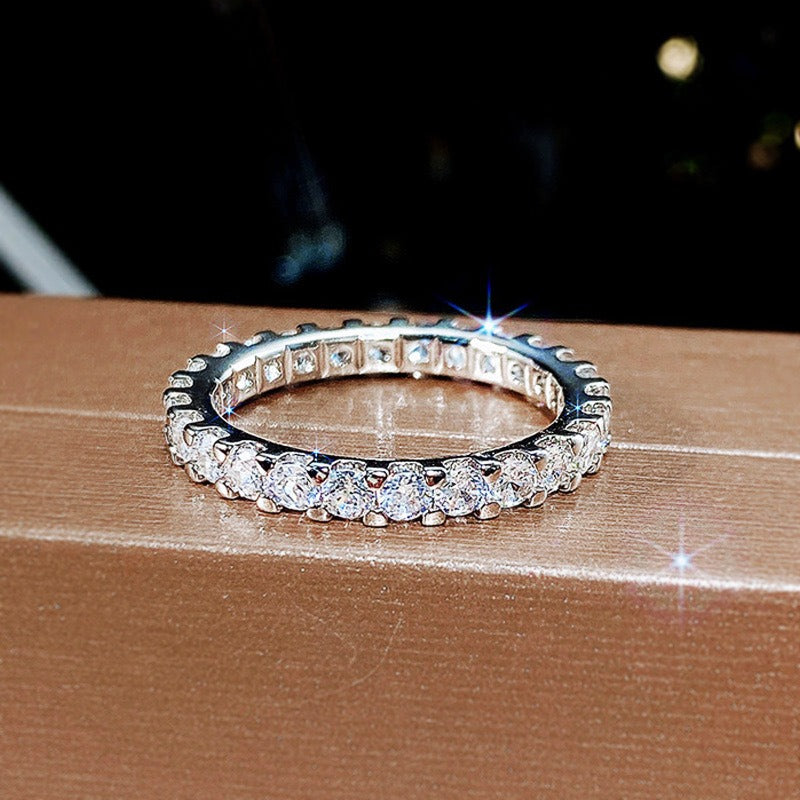 Stellar Eternity S925 Sterling Silver Pave Diamond Eternity Band Timeless Sparkle Everyday Elegance
