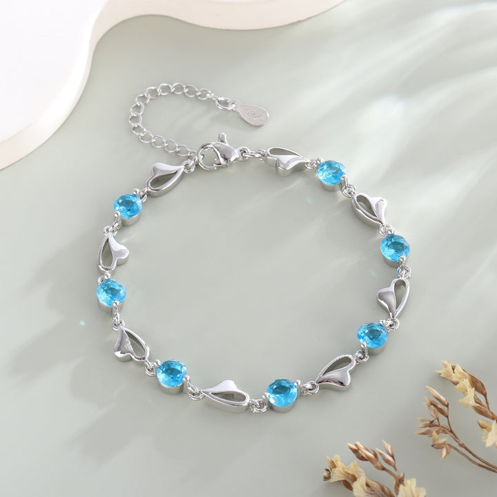Heart Rhythm Gemstone S925 Sterling Silver Heart Gem Bracelet
