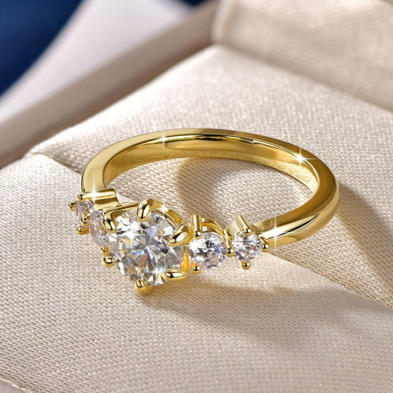 Stellar Five Sequence 18K Gold Moissanite Classic Five-Stone Ring