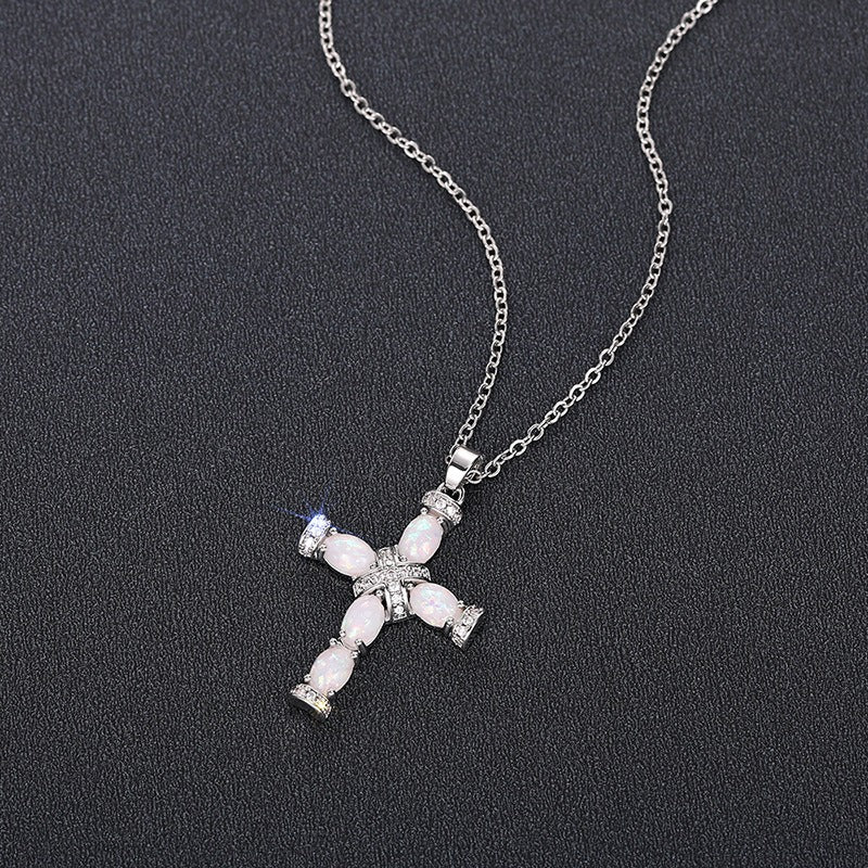 Opal Radiance Cross Necklace
