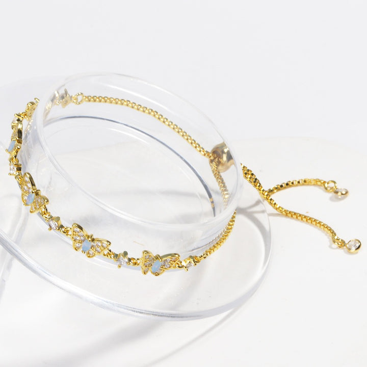 Butterfly Opal Adjustable Slider Bracelet 18K Gold/White Gold