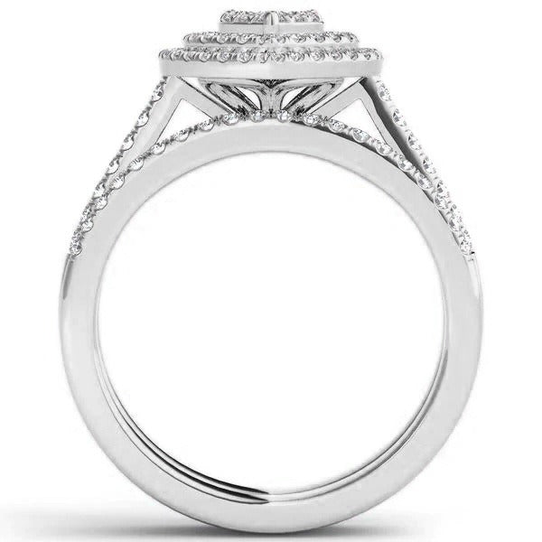 Double Halo Heart Bridal Ring Set
