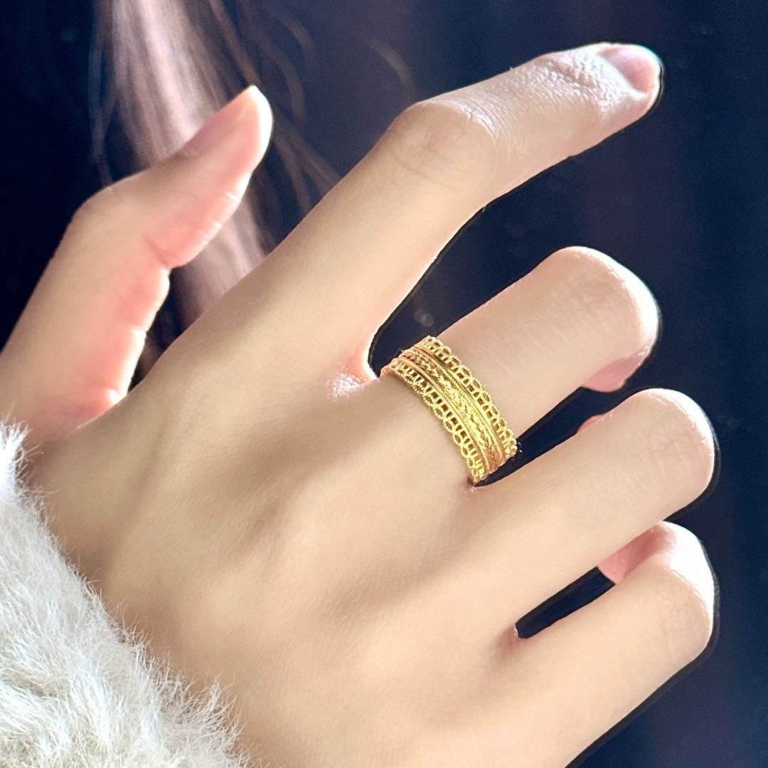 Golden Lace 18K Gold Filigree Wheat Weave Ring