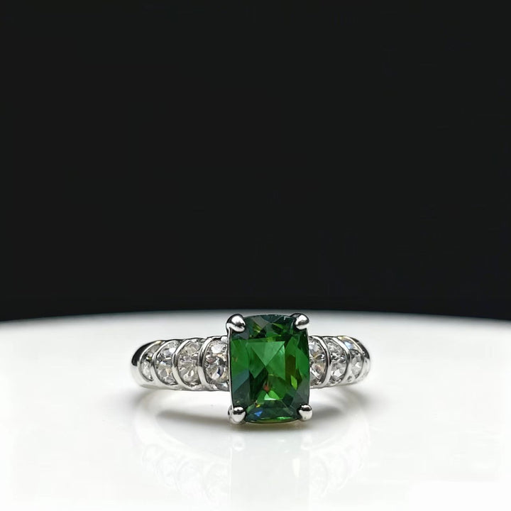 「Royal Gemstone」S925 Sterling Silver Cushion Cut Open Ring