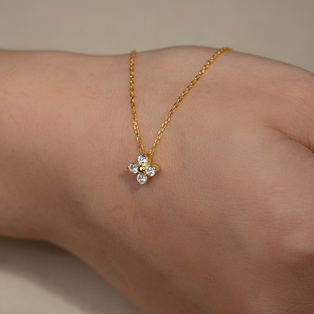 Lucky Four-Leaf Clover S925 Silver 14K Gold-Plated Mini Clavicle Necklace
