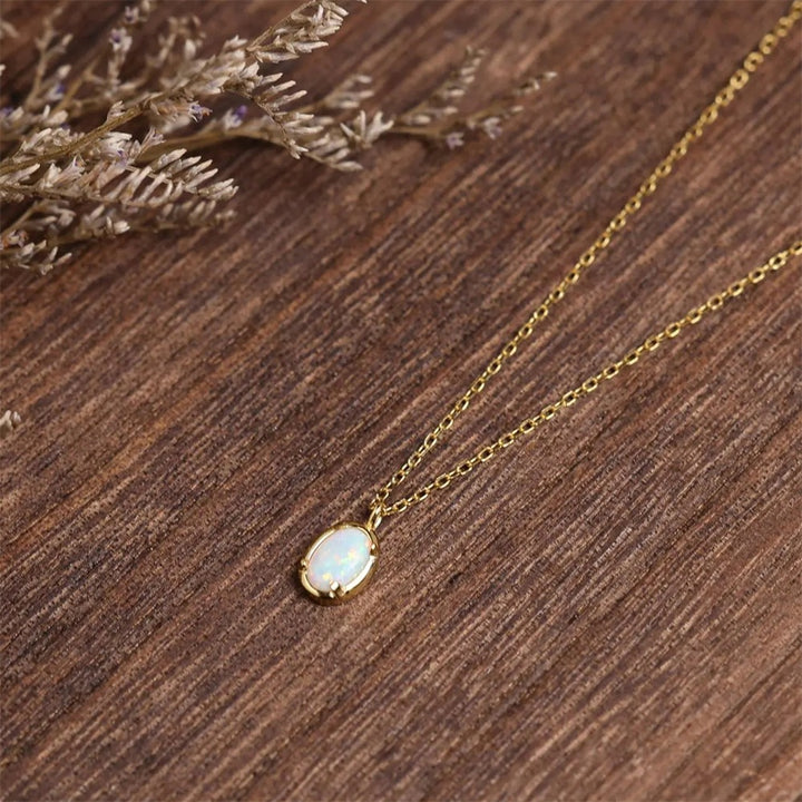 Aurora Opal Oval Pendant Necklace