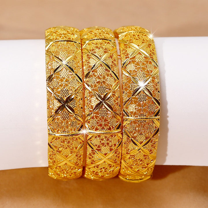 24K Gold Plated Filigree Floral Open Bangle