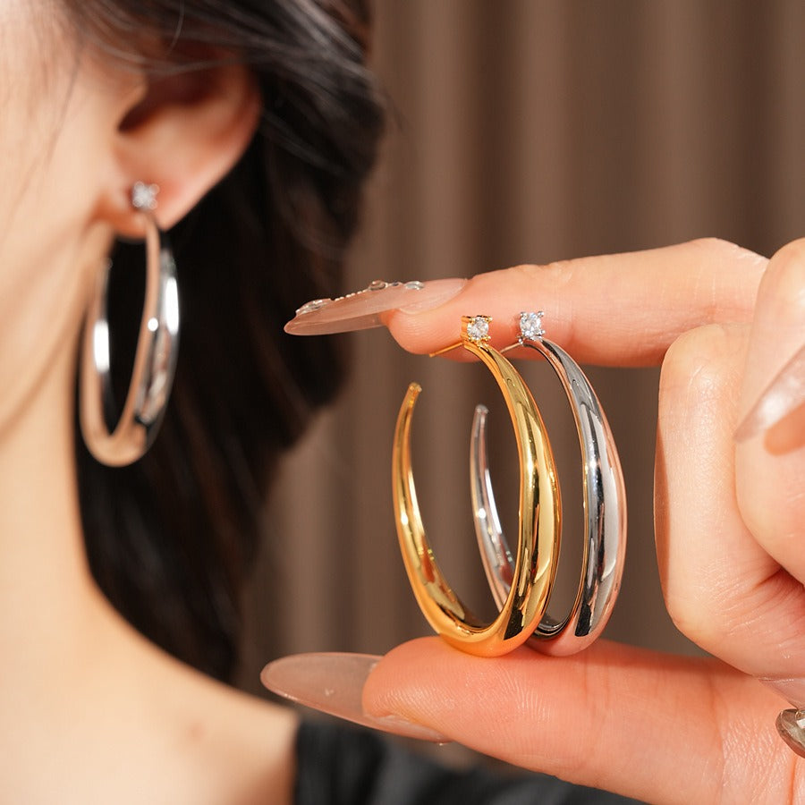 14K Gold Plated Moissanite Accent Teardrop Hoop Earrings