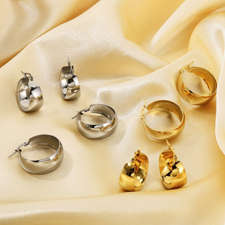 14K Gold Plated / S925 Sterling Silver Domed Chunky Hoop Earrings