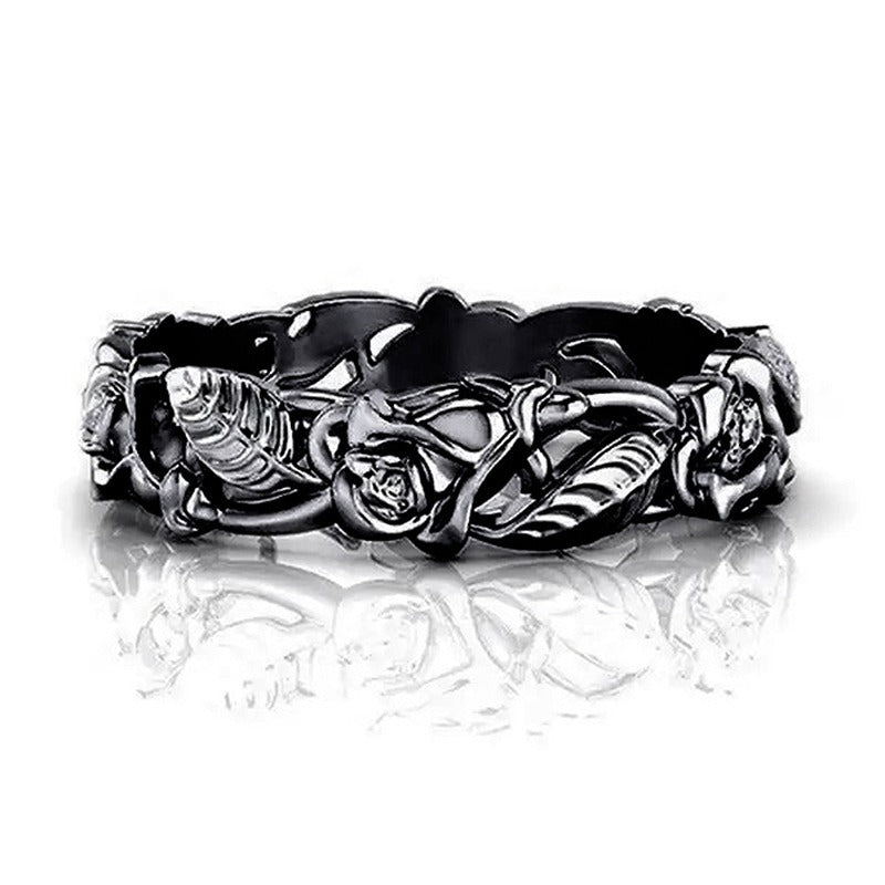 Blossom Vine S925 Silver Vintage Rose Filigree Band Ring