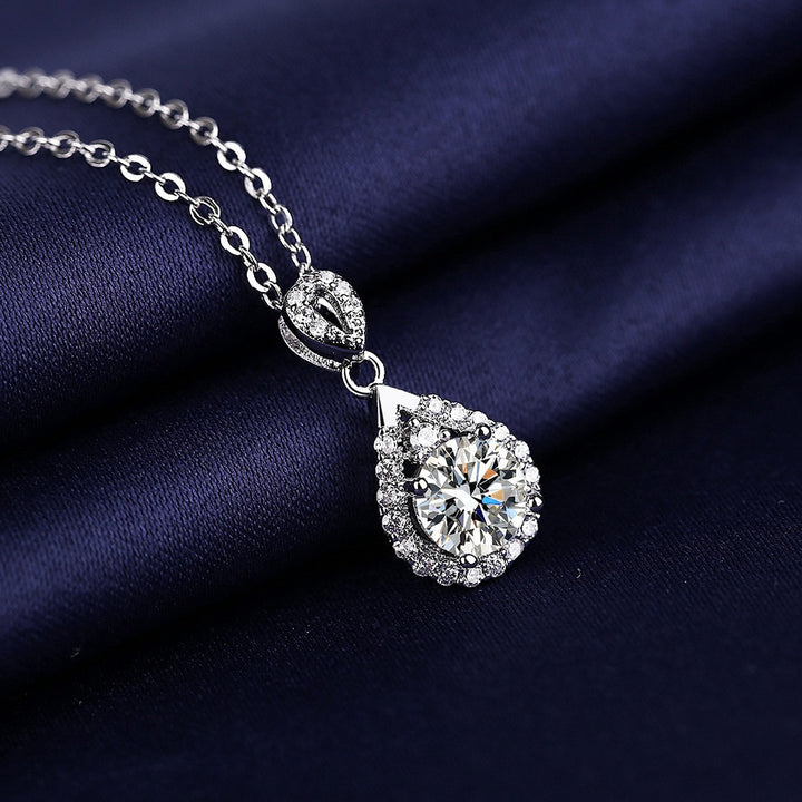 S925 Silver Micro-Pavé Teardrop Halo Pendant Necklace