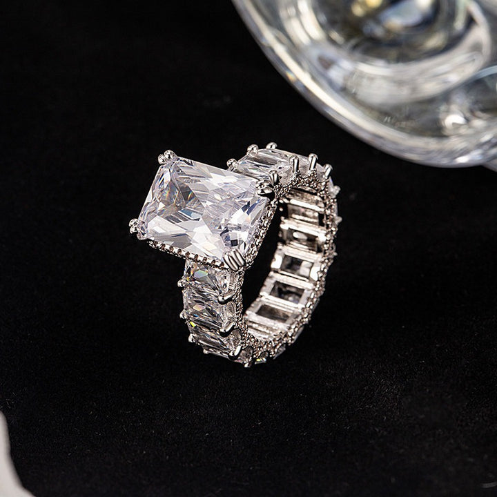 S925 Sterling Silver Geometric Baguette-Cut Statement Ring