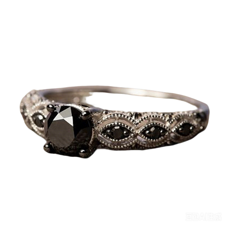 Vintage Art Deco Black Diamond Obsidian Protection Ring