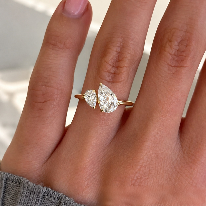 Pear-Cut Dual Stone Open Ring