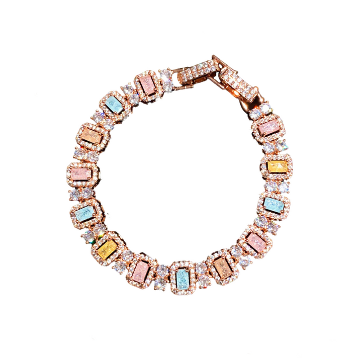 18K Rose Gold Plated Pastel Halo Tennis Bracelet