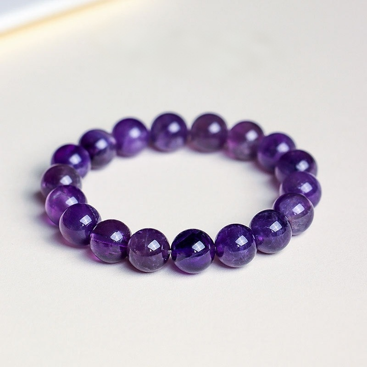 Natural Uruguay Amethyst Round Bead Bracelet