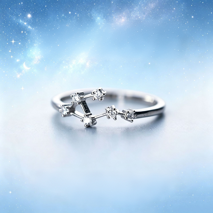 S925 Sterling Silver Zodiac Open Ring Constellation Pavé Ring