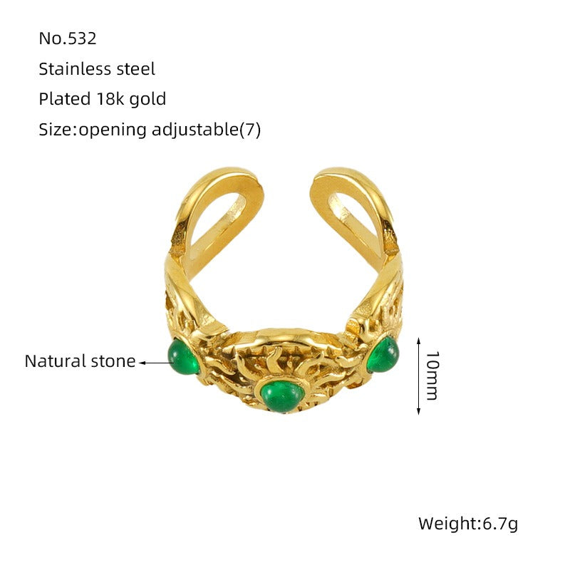 18K Gold Vintage Boho Natural Stone Open Ring
