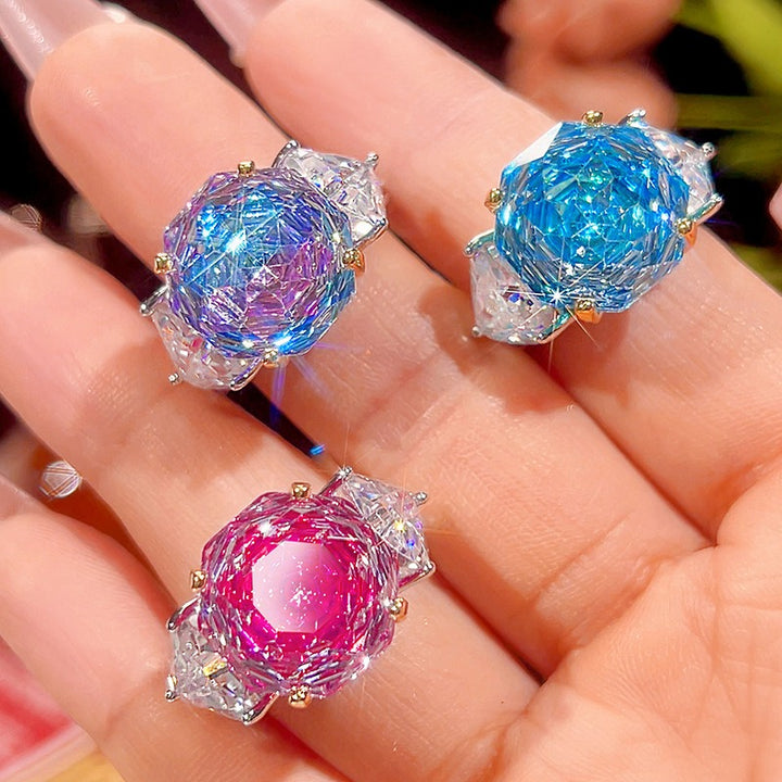 Y2K Kaleidoscope Cut Statement Open Ring Maximalist Three-Stone Ring