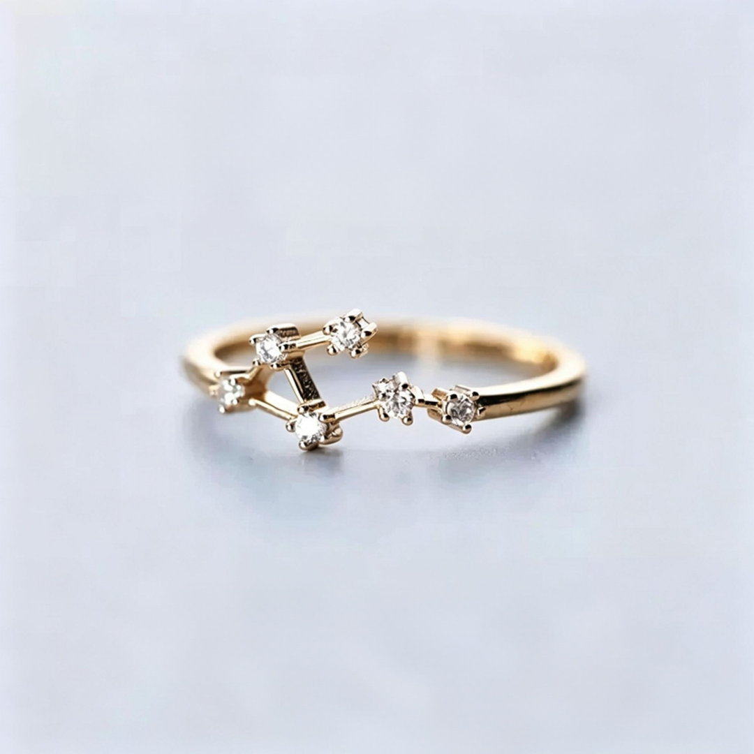 S925 Sterling Silver Zodiac Open Ring Constellation Pavé Ring