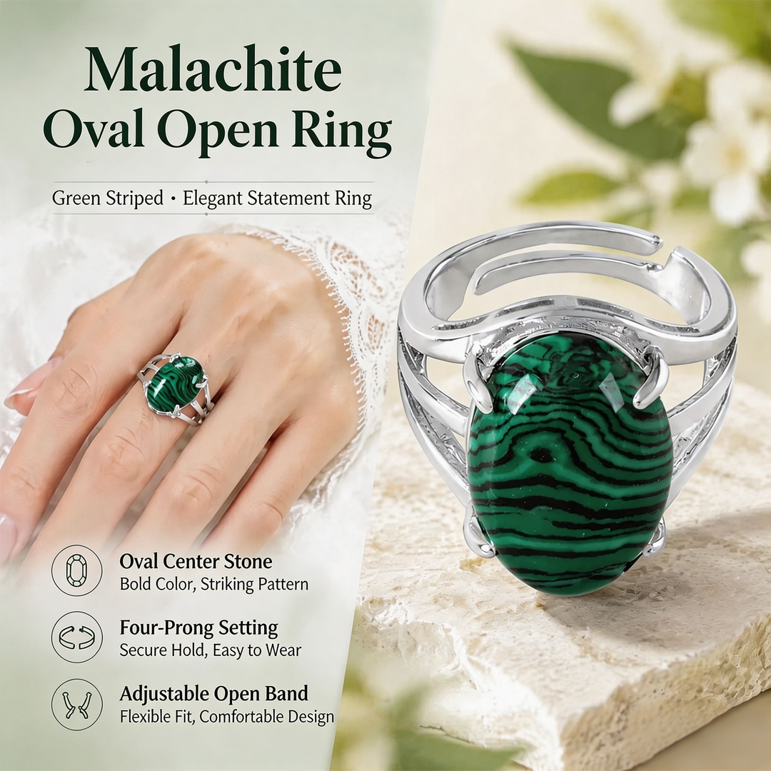 Natural Energy · 20-Style Natural Gemstone Oval Open Ring
