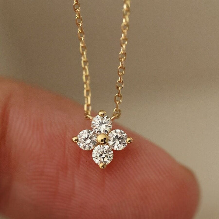 Lucky Four-Leaf Clover S925 Silver 14K Gold-Plated Mini Clavicle Necklace