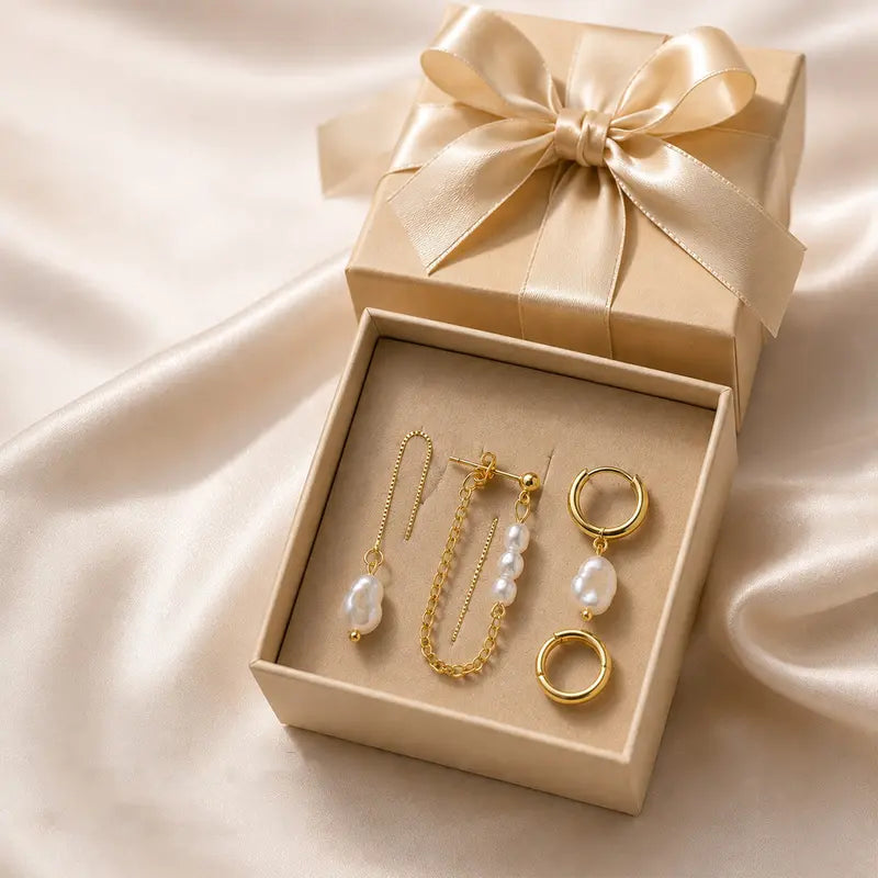 4-Piece Pearl Chain Earring Stacking Set