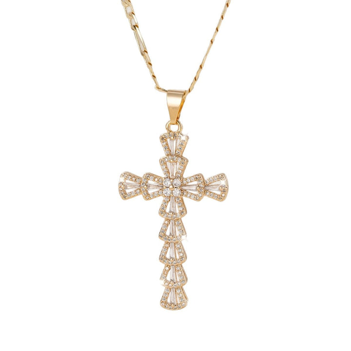 18K Gold / White Gold Baguette Cut CZ Cross Necklace