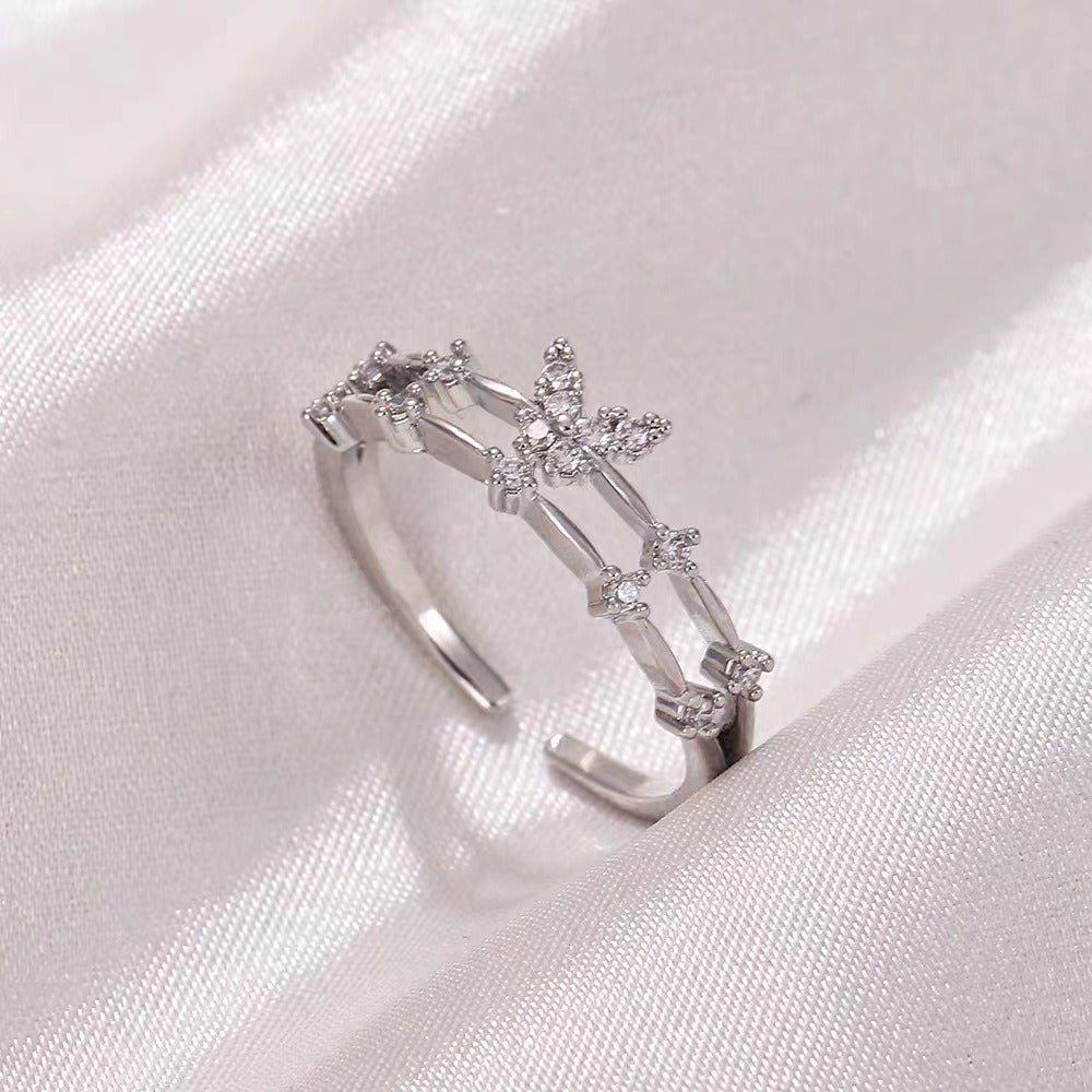 Butterfly Shadow Moissanite Double-Layer Adjustable Ring