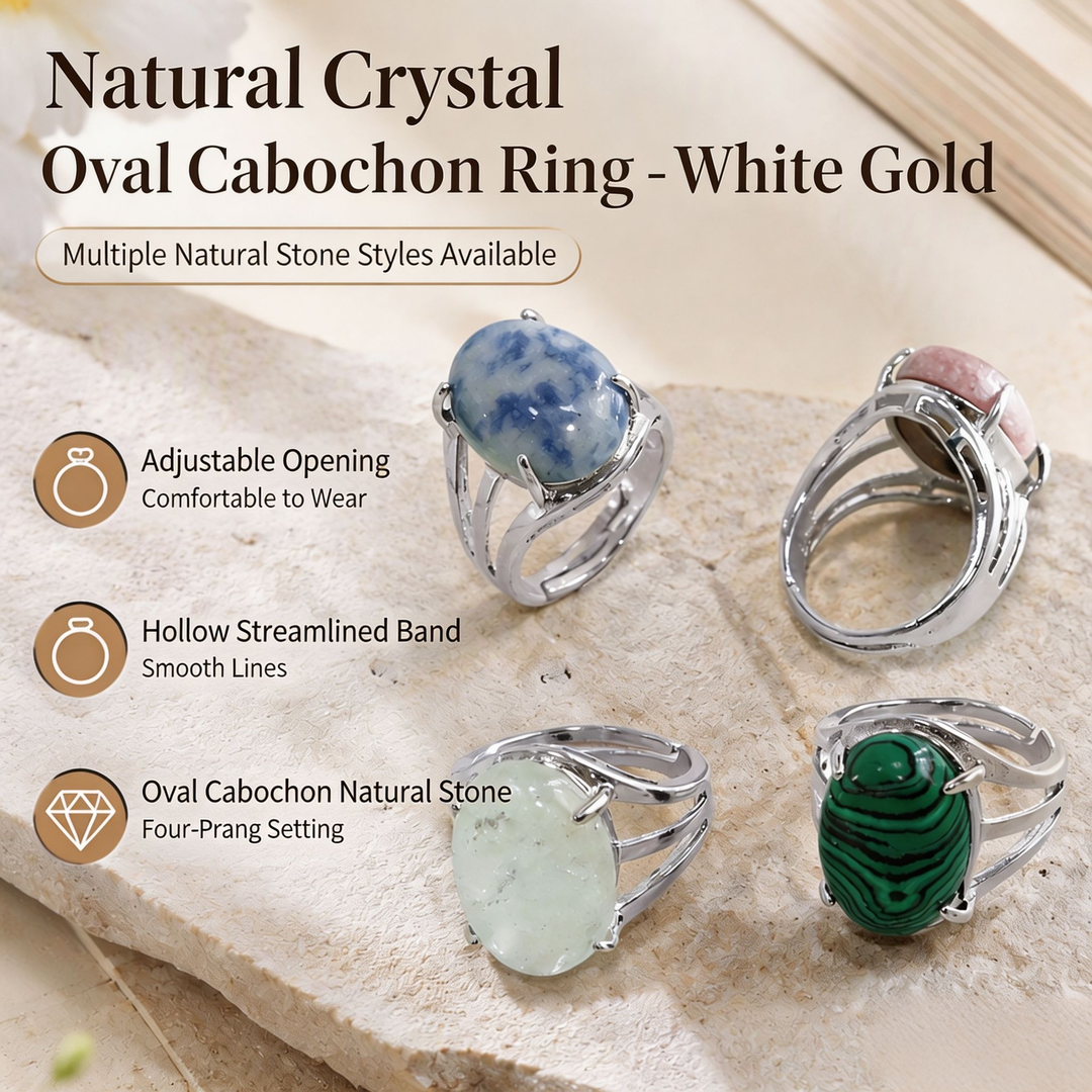 Natural Energy · 20-Style Natural Gemstone Oval Open Ring