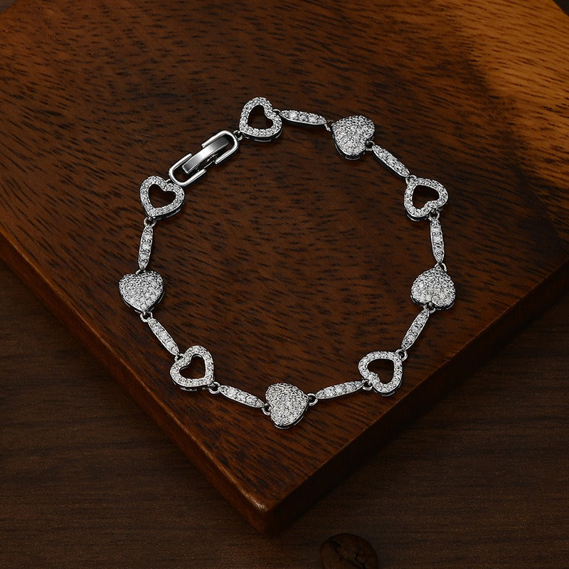 Sparkling Hearts 18K Gold/White Gold Diamond Link Bracelet