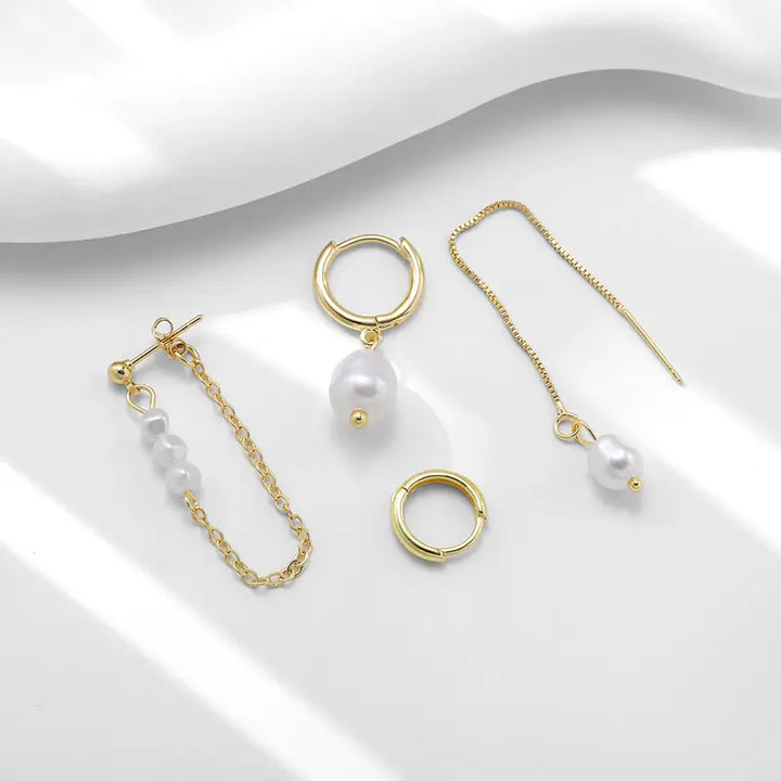 4-Piece Pearl Chain Earring Stacking Set