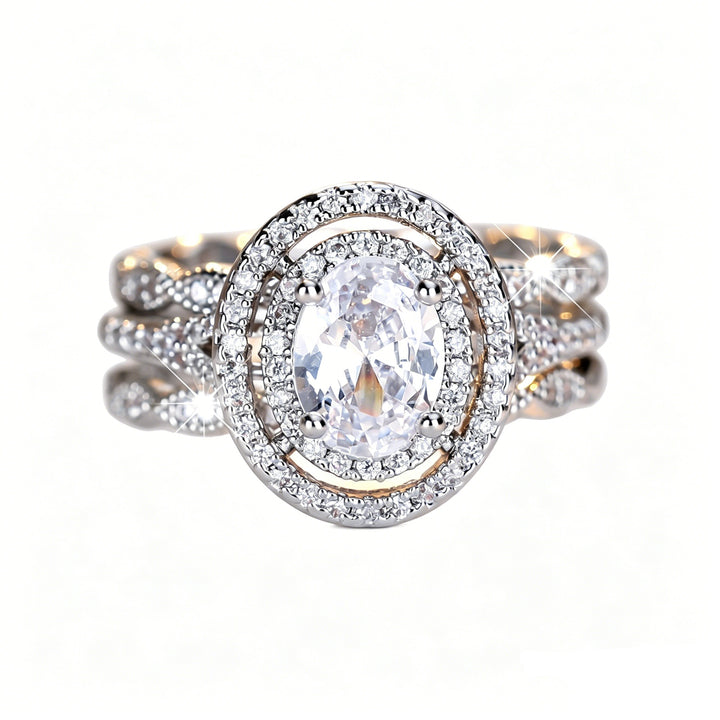 Eternal Vow White Gold Oval Double Halo Bridal Ring Set