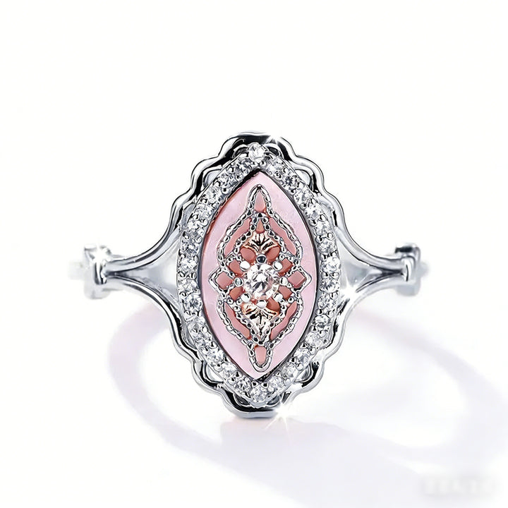 Vintage Enamel Dream S925 Sterling Silver Marquise Ring
