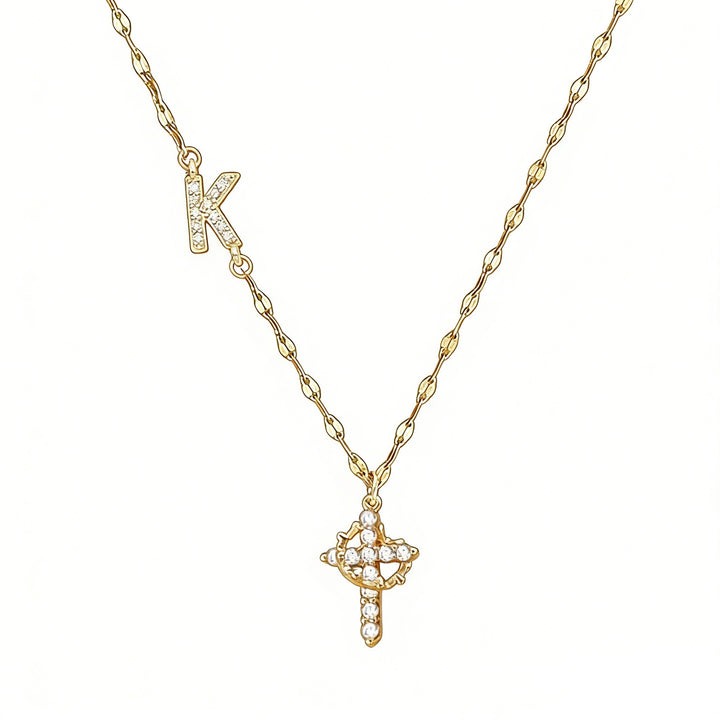 Faith & Initial 18K Gold Letter Cross Layered Necklace