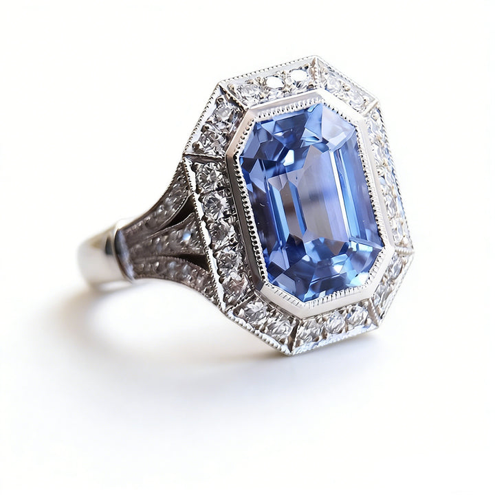 Azure Heirloom S925 Sterling Silver Vintage Emerald-Cut Sapphire Ring