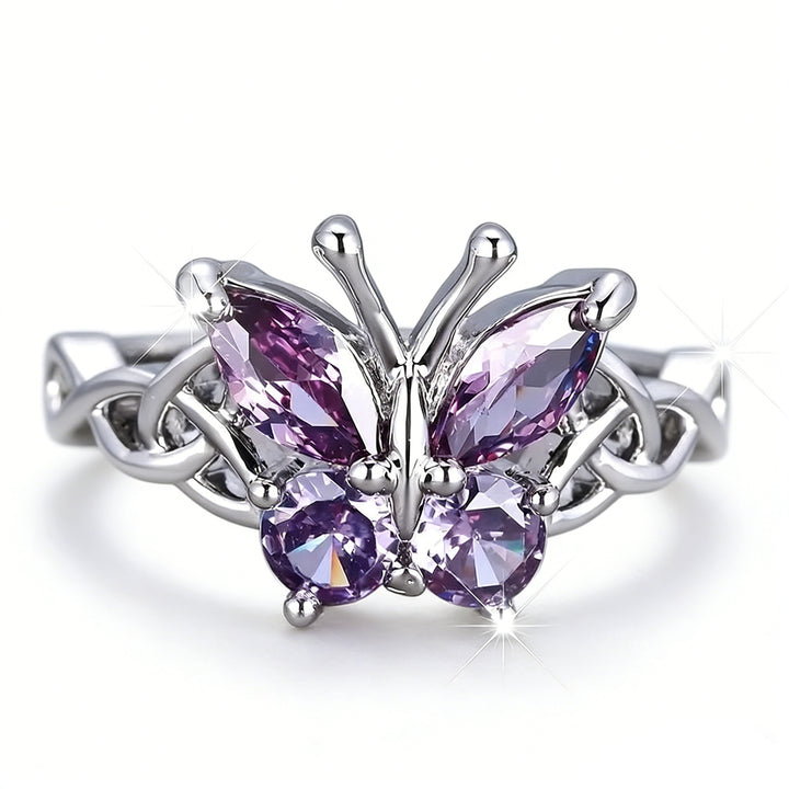 Celtic Butterfly Dance S925 Sterling Silver Gemstone Butterfly Ring