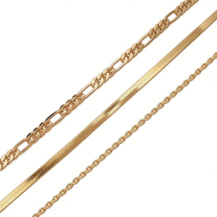 Stackable Essentials Gold Silver Two-Tone Multi-Style Anklet Set