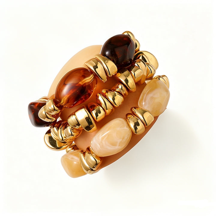 Amber Gold Resin Beaded Stretch Bracelet